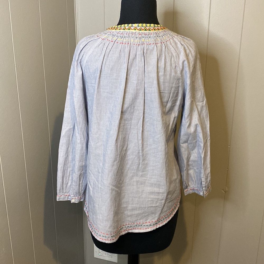 Velvet by Graham & Spencer Neena Embroidered Striped Peasant Blouse Extra Small - Picture 5 of 7